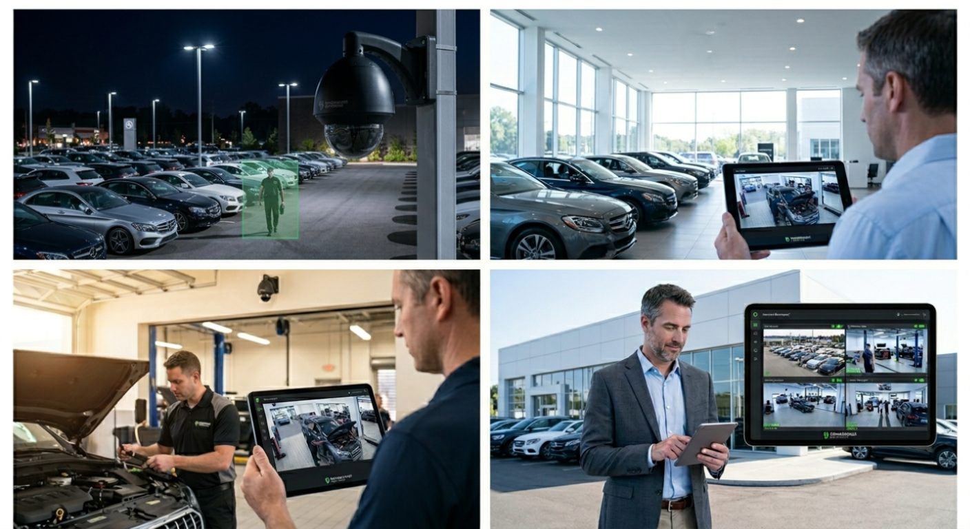 Multi-camera surveillance across dealership lots and service areas