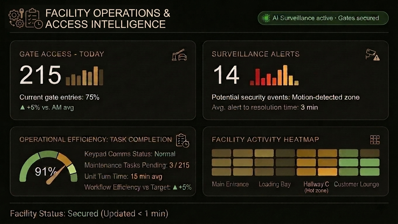 AI video analytics dashboard for compatible commercial security cameras