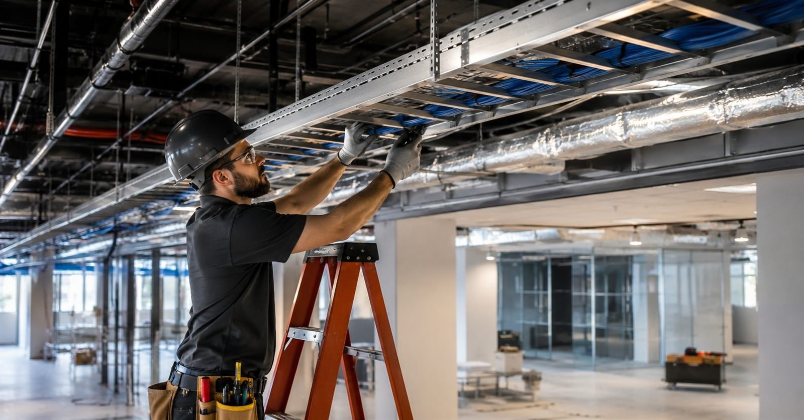 Existing low-voltage security cabling being evaluated at a DFW property